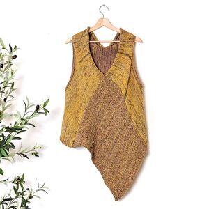 SKIF Handknit Lagenlook Sleeveless Asymmetric Knit Tank Top Yellow Womens OS
